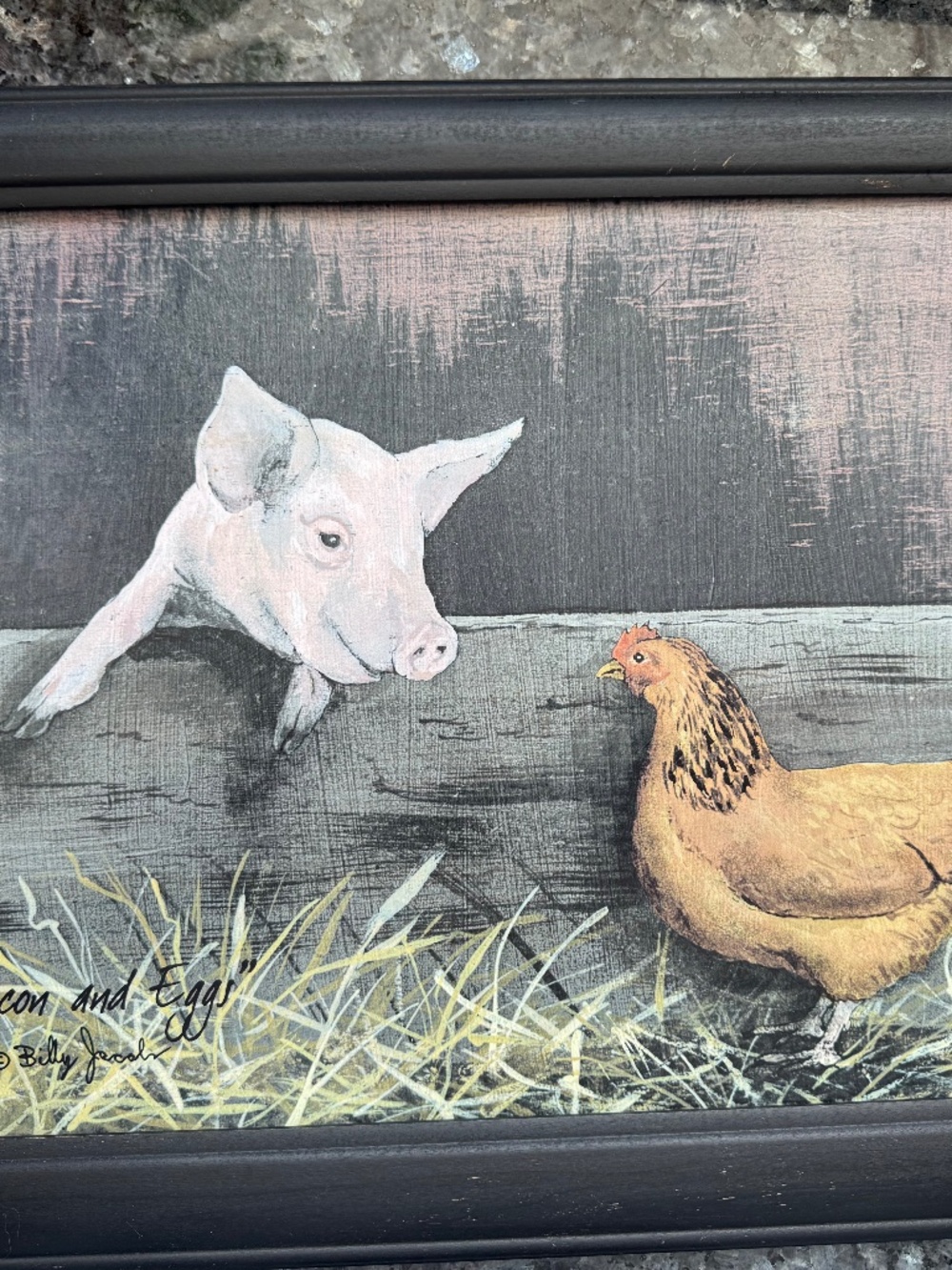 BACON AND EGGS by Billy Jacobs 15x19 Kitchen Piglet Pig Chicken Farm FRAMED ART